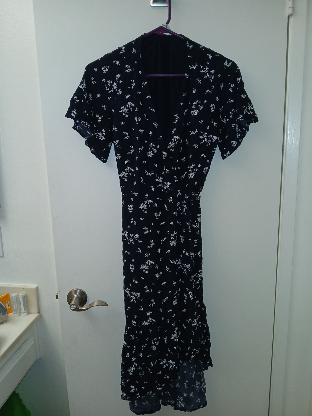 Abercrombie & Fitch Black Midi /long Dress with White Floral Print